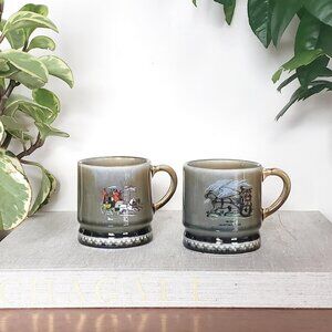 Pair Of Small Wade Ireland Porcelain Mugs, Green Glaze Shamrock Pattern